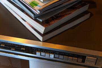 old books on the audio equipment