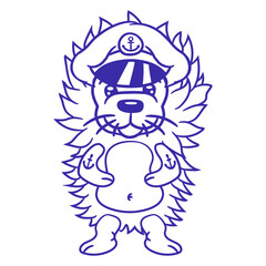 Funny Little Hedgehog Fall Captain Cute Sweet Fun Design Lover Art Vector Illustration Card T-Shirt Poster Sticker Graphic Print Decorative Drawing Isolated Logo Decoration Symbol Creative Cool Style