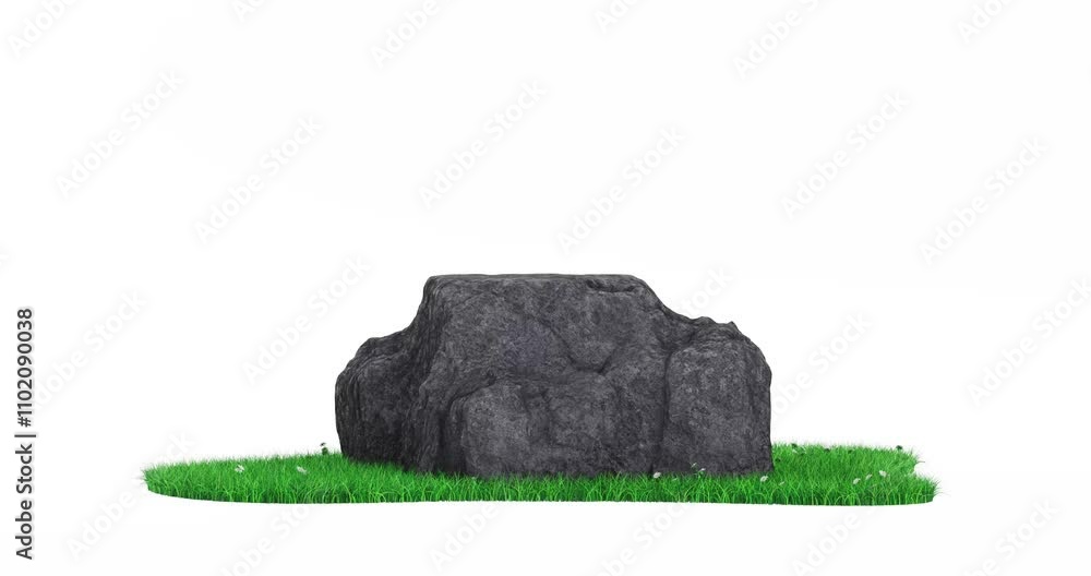 Aufkleber 4k Resolution Video: Black Stone Promotion Product Display Podium with Green Grass Patch Seamless Loop Rotating on a White Background