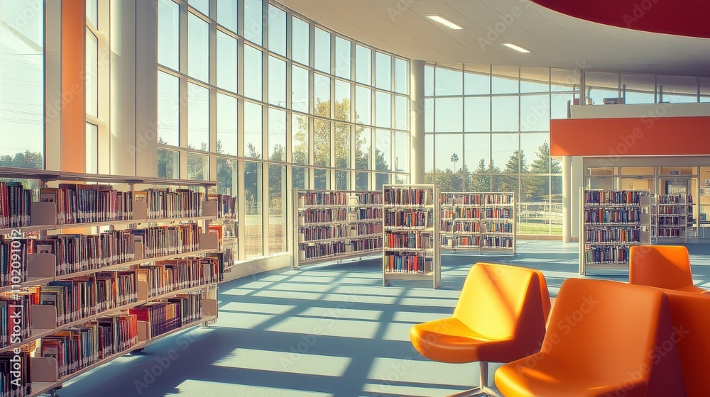 Poster bright and spacious university library with panoramic windows