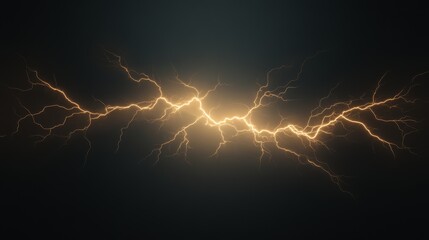 A single lightning bolt striking in the center of a completely black background, emitting vibrant red electricity and casting an intense glow that illuminates the surrounding darkness with fiery
