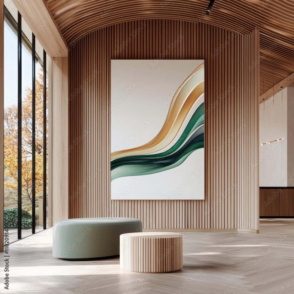 Poster create stunning interior mockups featuring floating artwork and round side tables in a modern archit