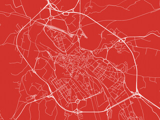 Christmas Map of Benevento, Italy in Snowy White on Festive Red Background.