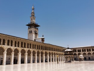 Great Mosque of Damascus, the earliest surviving stone mosque, built between 705 and 715 CE by the...