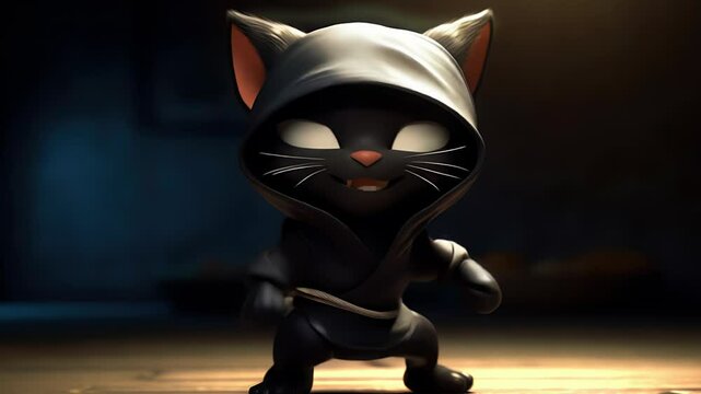 cute dancing ninja cat. Created with generative AI.	

