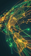 Image of A highly detailed logistics map on a digital screen, futuristic UI elements and glowing lines connecting cities globally printed on Printed Glass Splashbacks