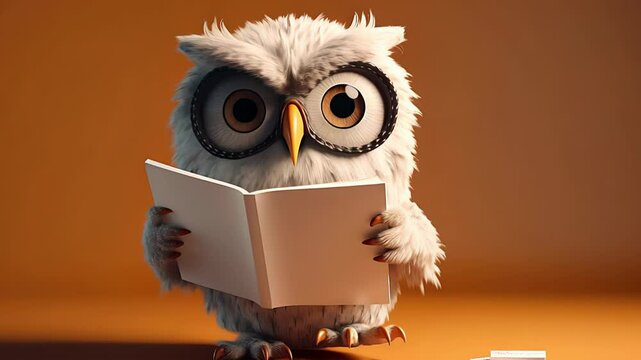 Cute happy owl cartoon holding a blank sign. Created with Generative AI.