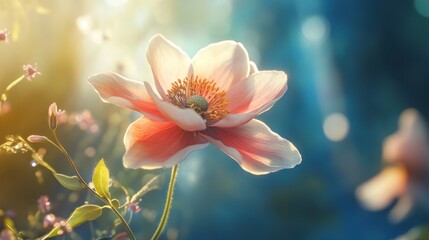 Fototapeta premium A captivating anemone flower shining in soft spring sunlight.