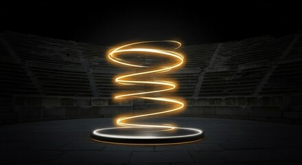 Mysterious light spiral in ancient amphitheater at night