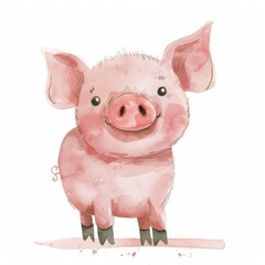 A cute, cartoon-style illustration of a smiling pig, showcasing its playful nature and charming features in a whimsical art style.