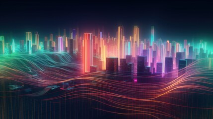 Create a surreal landscape where digital data flows through the urban grid, creating a symphony of light and color.