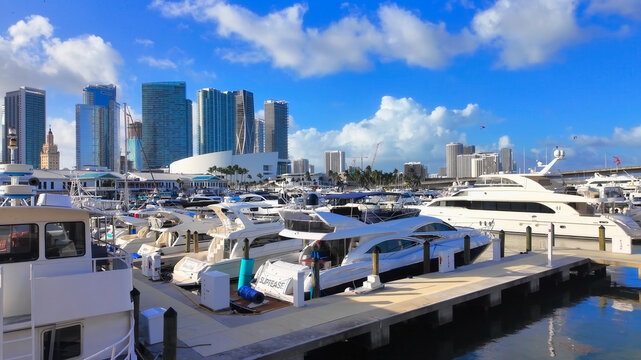 Bayside Marina and Pier 5 at Bayfront Park in Miami Florida - MIAMI, UNITED STATES  - NOVEMBER 5, 2024