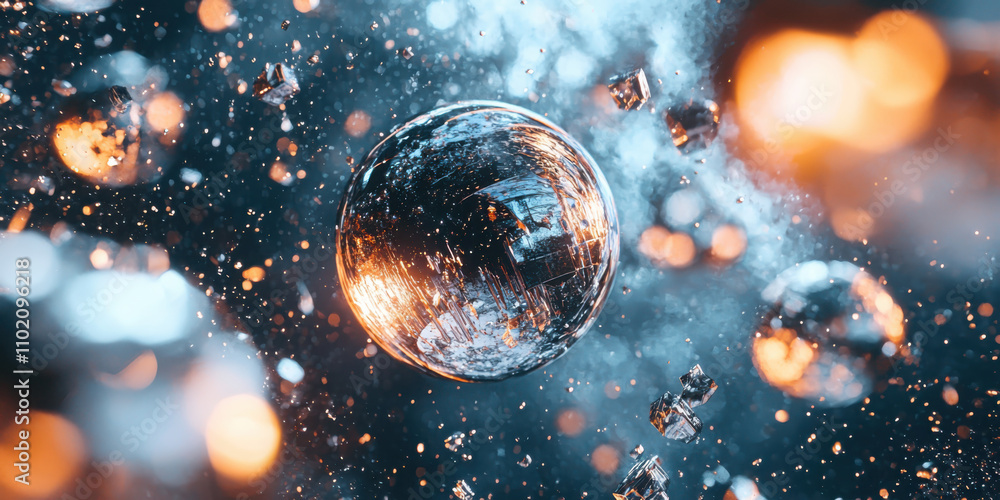 Poster exploring the futuristic depths of silver metallic bokeh a journey through chrome particles in obsid
