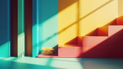 Colorful modern interior with sunlight and shadows