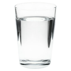 A glass of water is sitting on a white background. Isolated on transparent background.