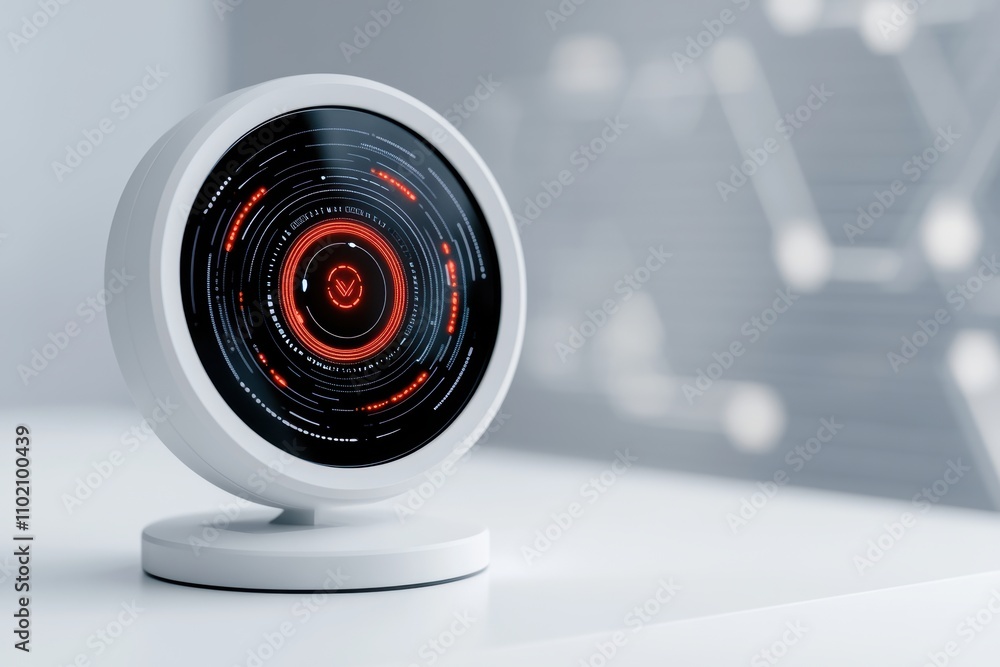 Poster futuristic cybersecurity setup, icons of cybersecurity on a modern desk in a tech loft with smart de