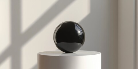 Black egg on white pedestal