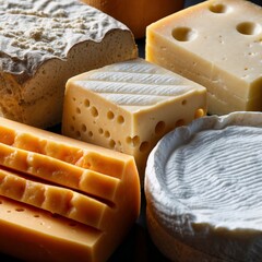 types of cheese on wooden table