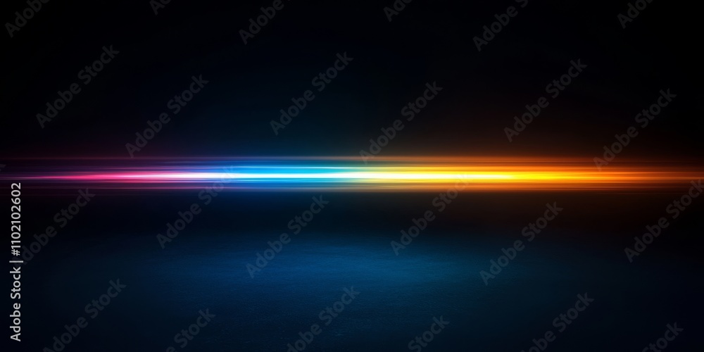 Poster a vibrant horizontal streak of multicolored light on a dark background, symbolizing speed, energy, a