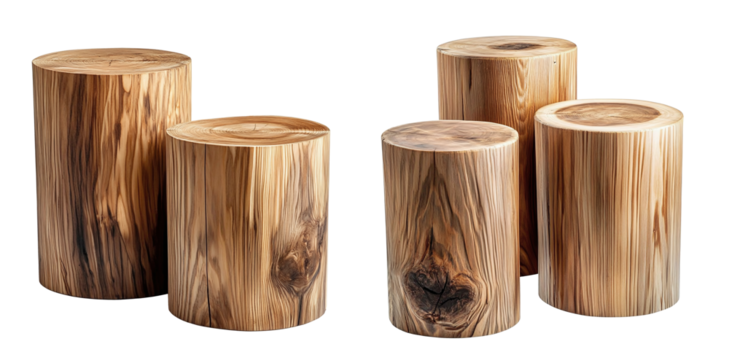 Small wooden pedestals with natural grain, ideal for rustic decor