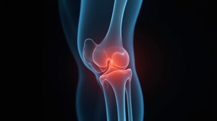 High-resolution X-ray revealing knee joint pain due to bone pathology and arthritis features against a striking black background 