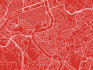 Christmas Map of Roma Centro, Italy in Snowy White on Festive Red Background.