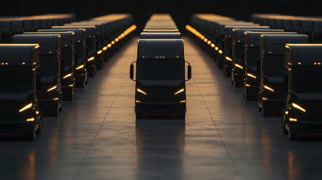 Parallel Parked Trucks on Dark Background