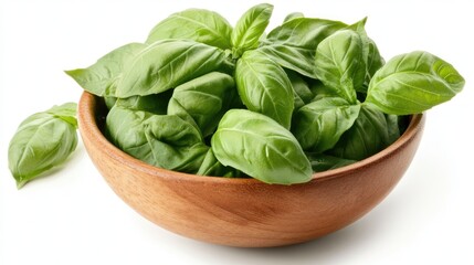 Small bowl of basil pesto, isolated on a white background, showing vibrant green color