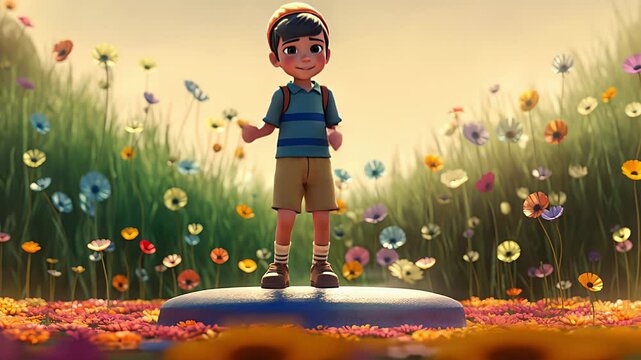 A child in a field of flowers. Created with Generative AI.