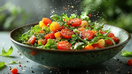 Colorful Fresh Salad in Motion with Dynamic Ingredients