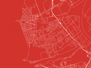 Christmas Map of Fiumicino, Italy in Snowy White on Festive Red Background.