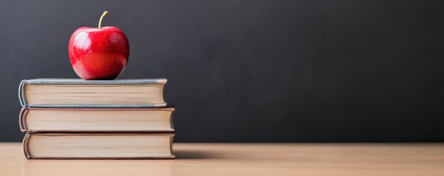 Inspiring learning space stacked books with a bright red apple modern classroom minimalist design educational concept