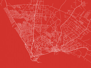Christmas Map of Anzio, Italy in Snowy White on Festive Red Background.
