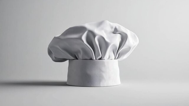 A white chef's hat sits on a plain background.