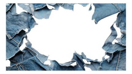 Torn denim edges surround a central white space