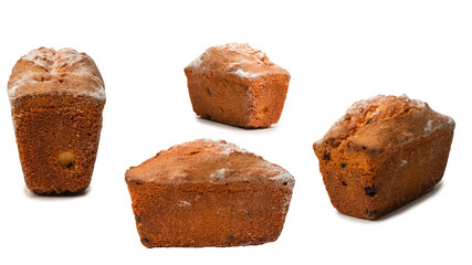A cupcake with raisins isoalted on a white background.