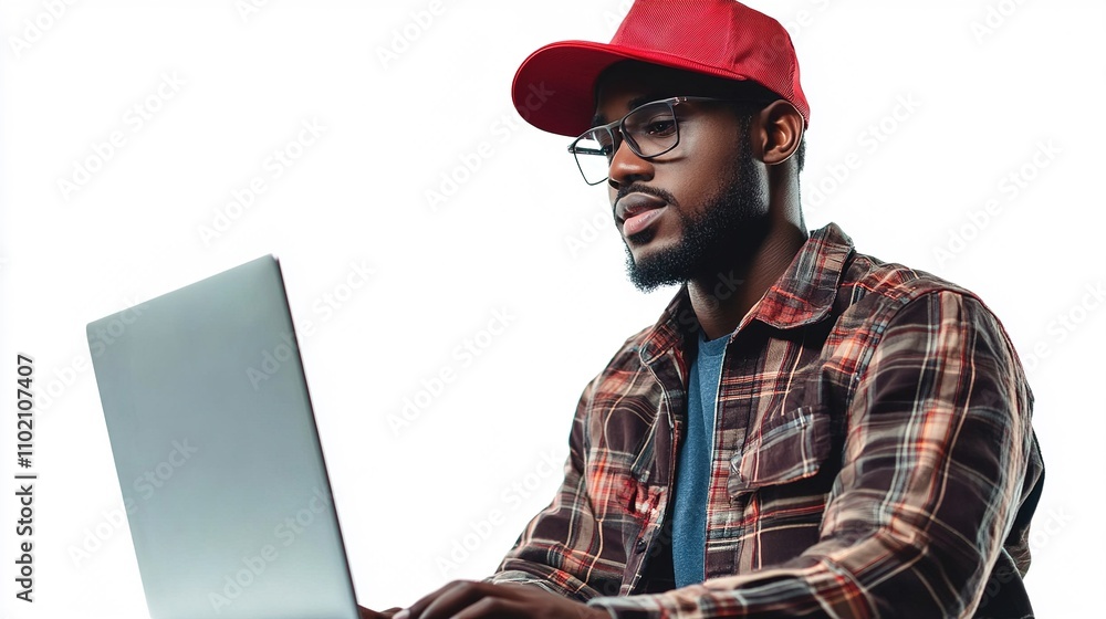 Poster efficient warehouse worker checking delivery stock with technology
