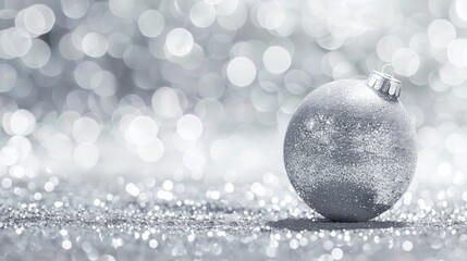 Sparkling silver Christmas ornament, glittering festive decoration, holiday, elegance concept