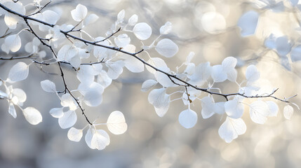 Fototapeta premium Ethereal Dance of White Branches and Leaves in the Gentle Breeze: A Symphony of Nature's Grace
