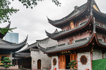 Early summer scenery of the ancient architecture at Qita Buddhist Temple in Ningbo, Zhejiang, China