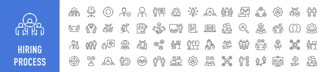 Hiring Process web icons in line style. Human resources, training, work, job, candidates, collection. Vector illustration.