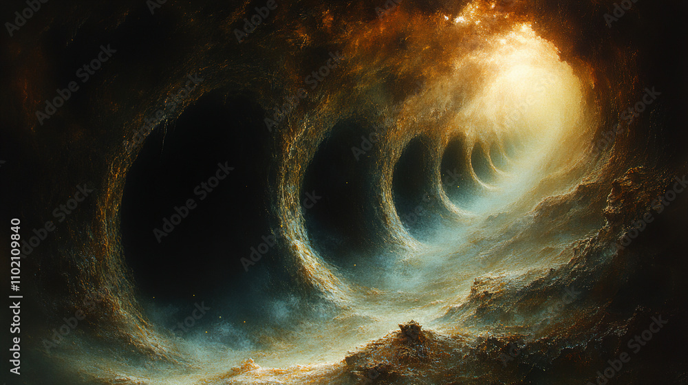 Poster cosmic waves roll through the universe, creating a mesmerizing spectacle of light and darkness at th