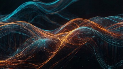 Abstract waves of dynamic light and vibrant digital energy with smooth, flowing, harmonious lines, symbolizing futuristic data visualization, technological innovation, seamless connections, and the fl