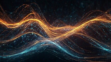 Obraz premium Abstract waves of dynamic light and vibrant digital energy with smooth, flowing, harmonious lines, symbolizing futuristic data visualization, technological innovation, seamless connections, and the fl