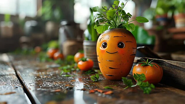 Cute happy smiling carrot character. Created with Generative AI.	
