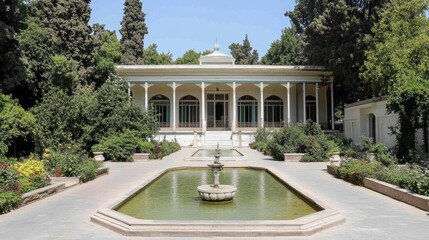 Obraz premium Magnificent Persian Architecture in Lush Botanical Garden