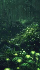 Glowing Mushrooms in a Verdant Forest