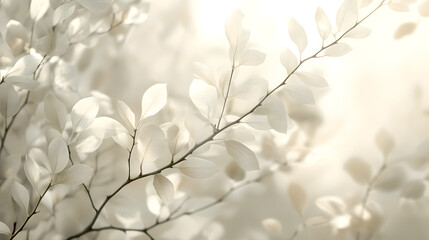 Naklejka premium Ethereal Dance of White Branches and Leaves in the Gentle Breeze: A Symphony of Nature's Grace