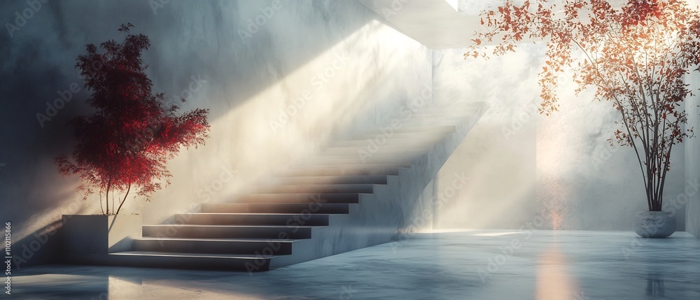 Aufkleber surreal stairway leading through a transitional space bathed in soft ethereal lighting and a hazy au