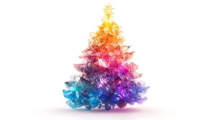 Glowing Christmas tree crafted from holographic textures on a bright white background